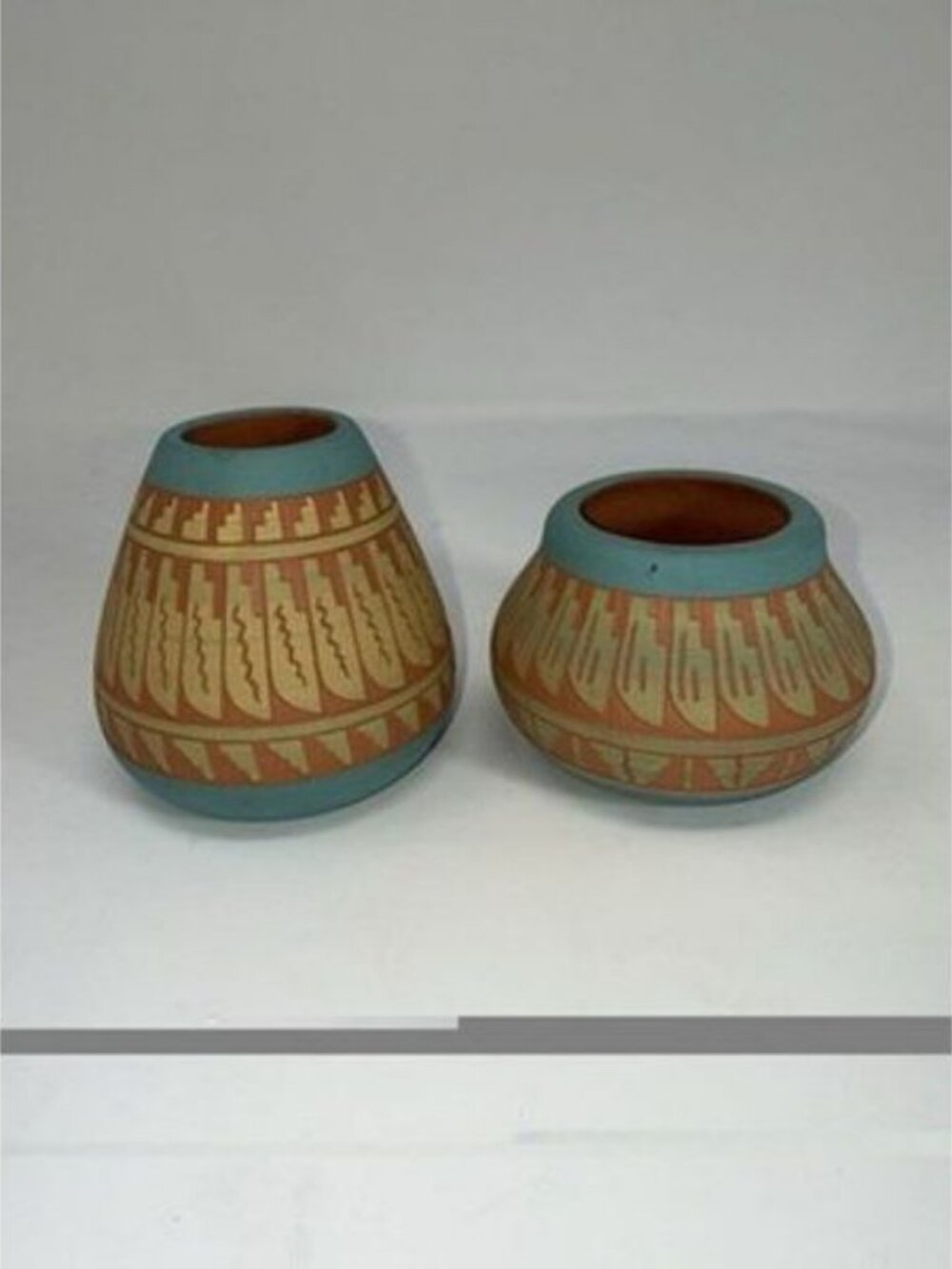 2 Navajo Indian Hand Etched & Painted Clay Pottery Vases by artist A Smith - Picture 2 of 10